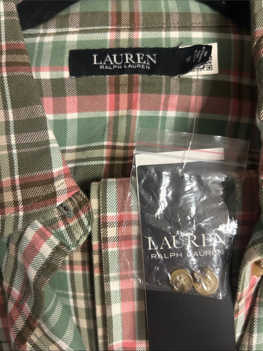 Larkins Green Plaid Shirt Dress/Duster with belt - Picture 3 of 4